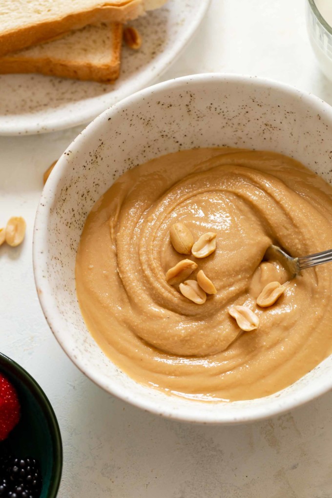 A bowl full of peanut butter
