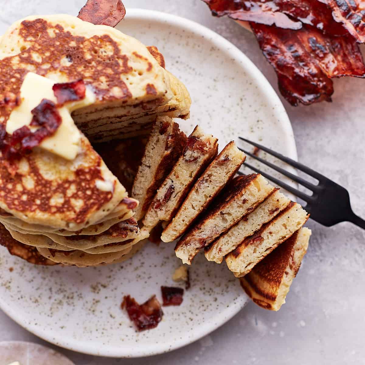 Cut pancakes stack shown from above