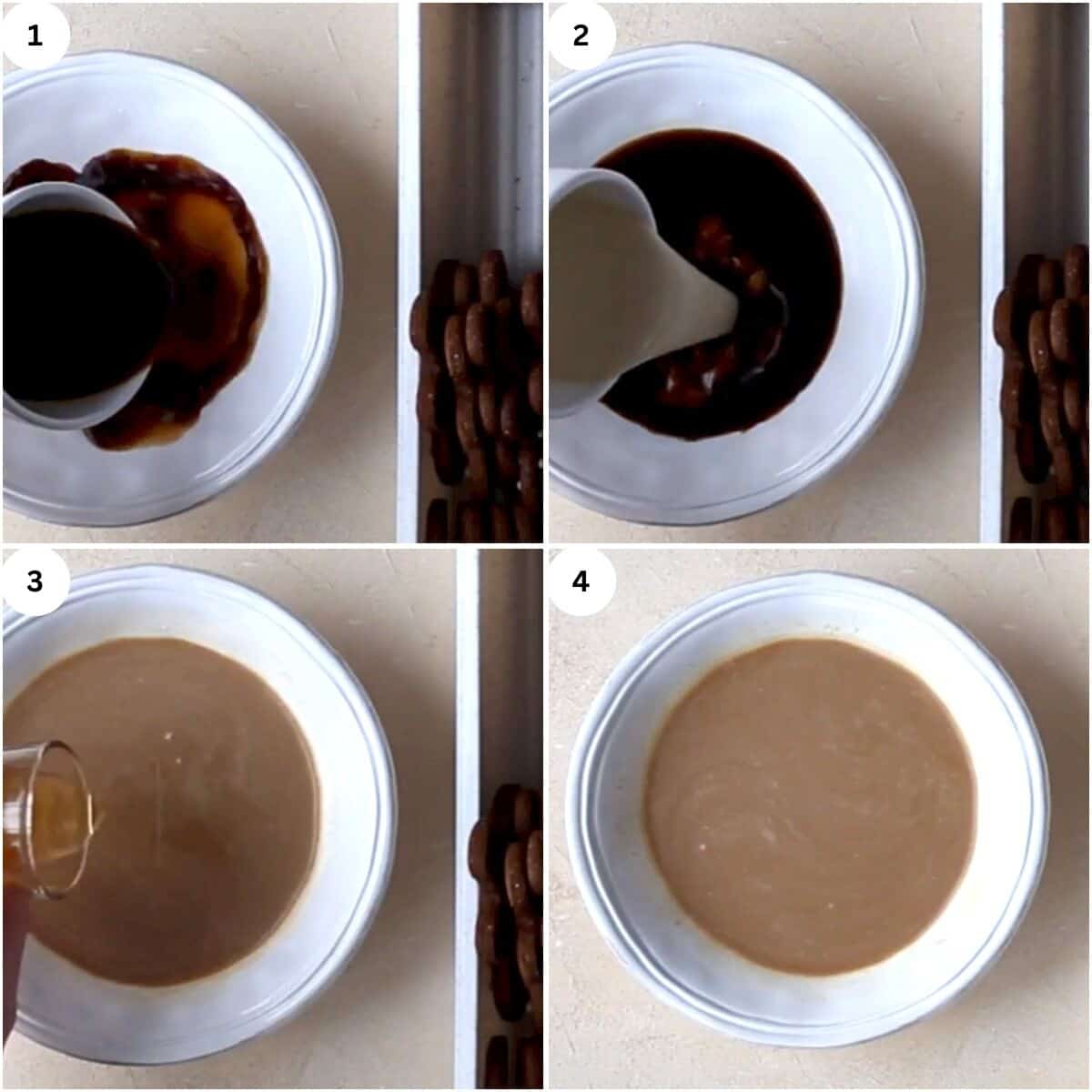 collage of steps in preparing gingerbread men cookie dip