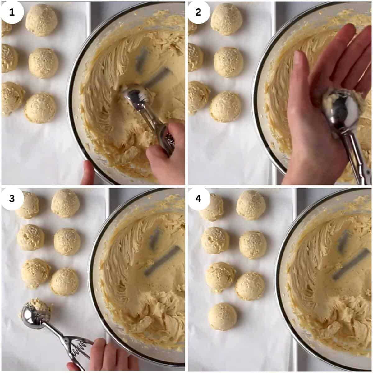 spooning balls of the mixture with an ice cream scoop