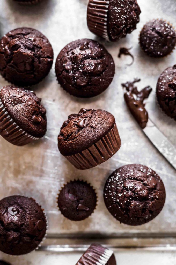 Chocolate Muffins on a silver tray