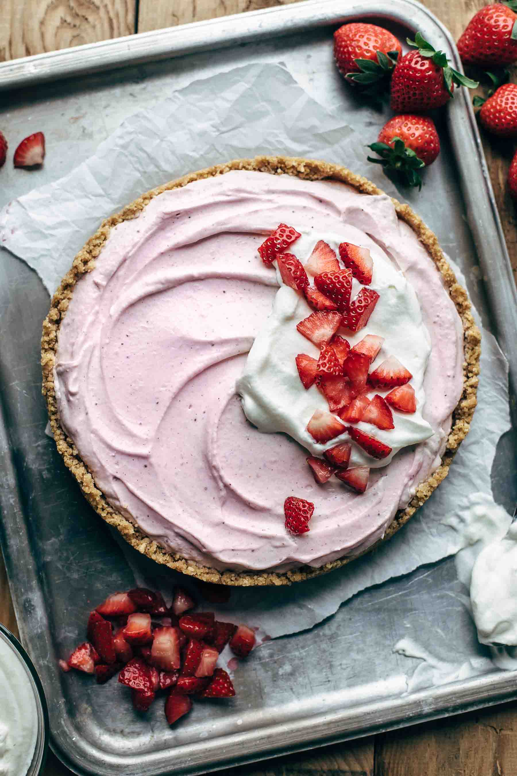 No-Bake Strawberry Cream Cheese Pie Recipe | AlsoTheCrumbsPlease