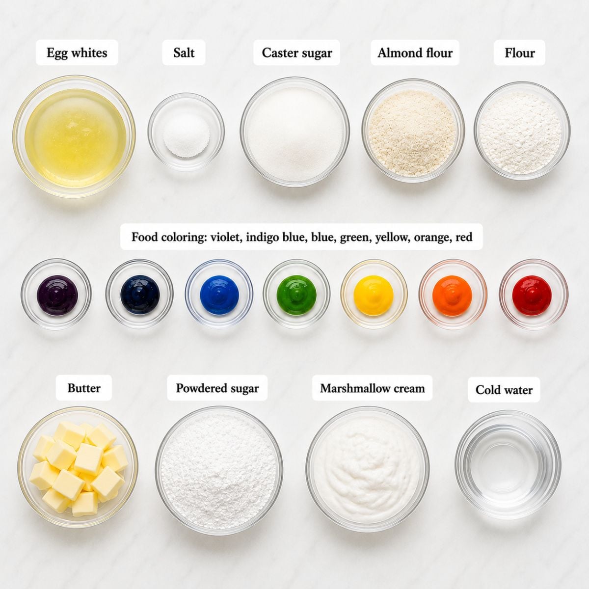 Rainbow layer cake Ingredients