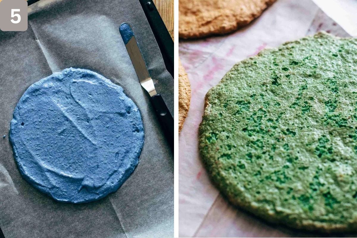Meringue spread into circles and baked separately