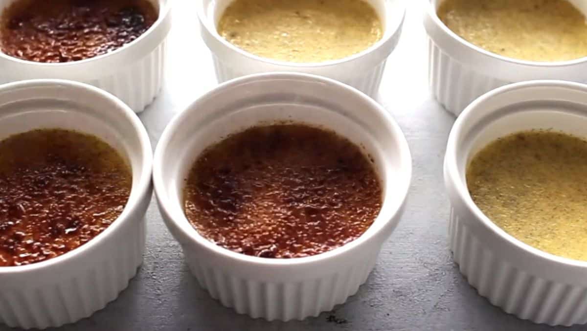 torched creme brulee in  ramekins