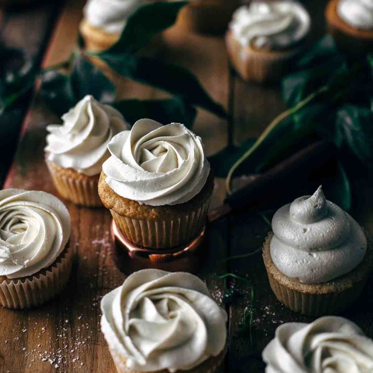 Chocolate cupcakes decorated with flowers