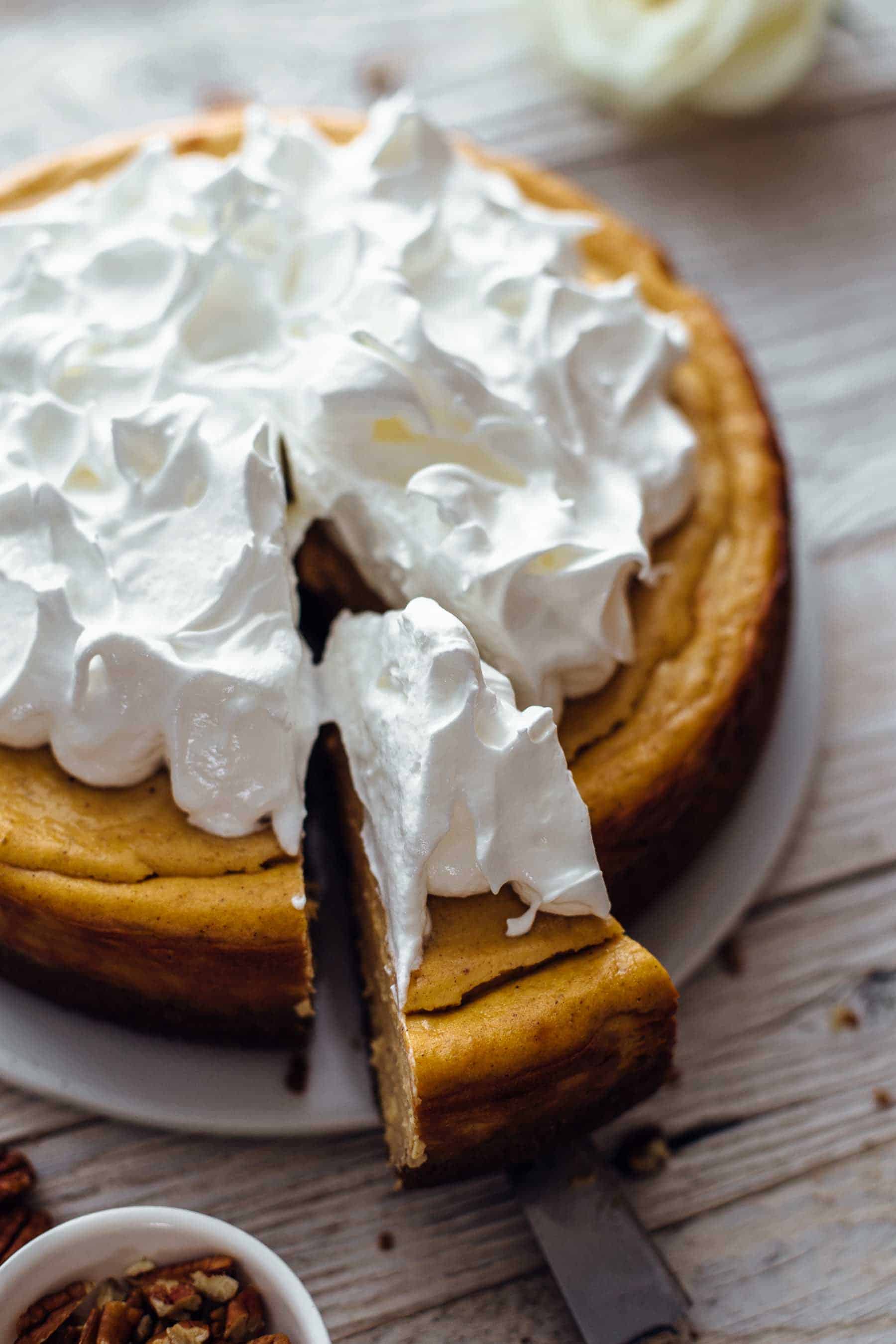 A slice of Sweet Potato Cheesecake with Marshmallow Meringue