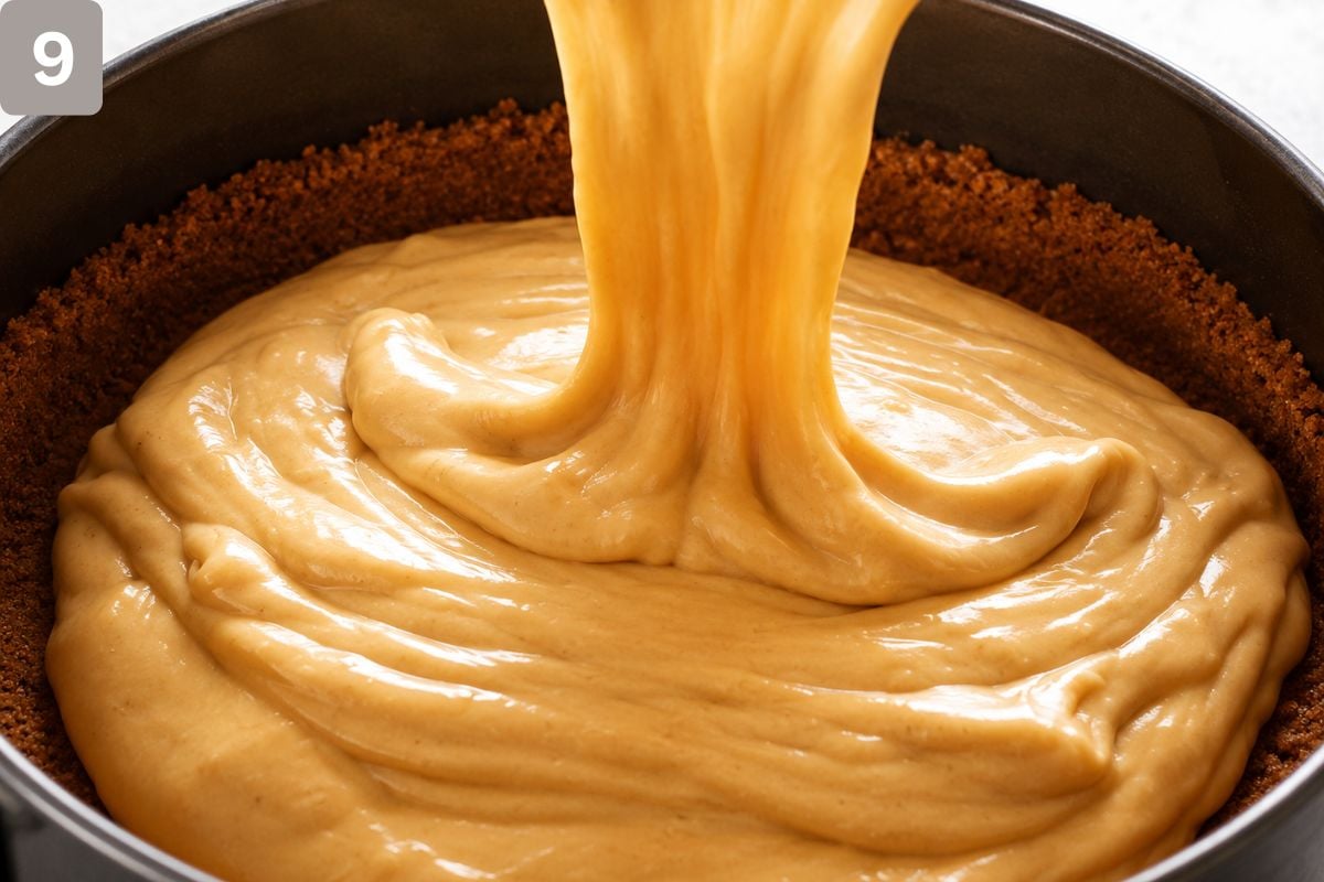 Cheese cake mixture added to graham crust