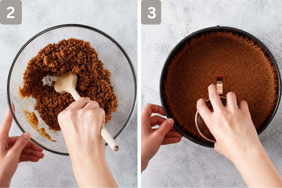 graham cracker crumbs, sugar, and melted butter stirred and pressed into a baking pan