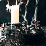 Chocolate cake with spooky gravyard halloween decoration