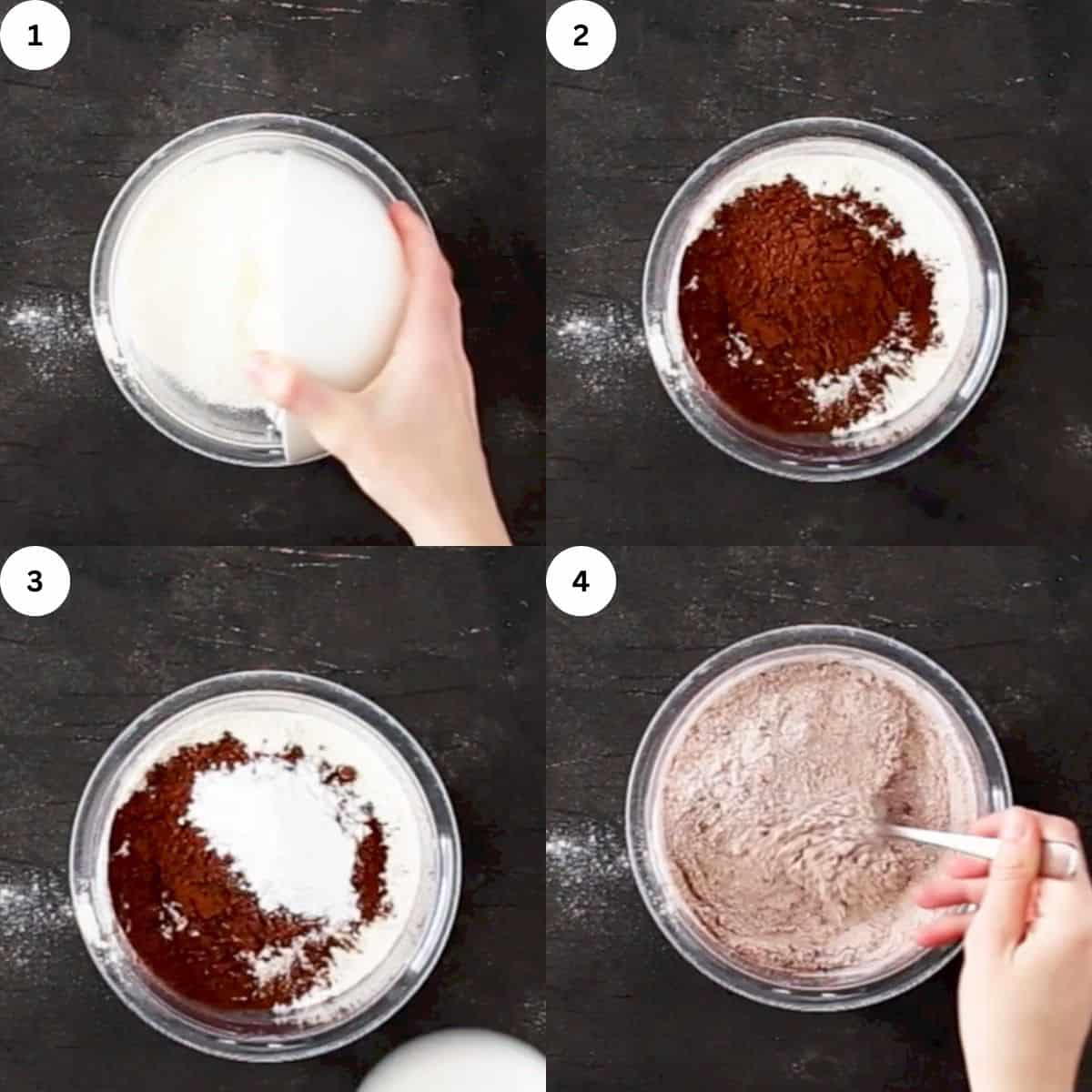 collage of steps in mixing dry ingredients