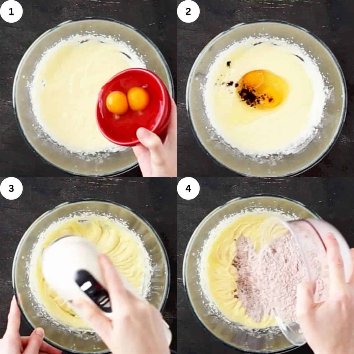 adding vanilla and egg to the butter, oil, and sugar mixture