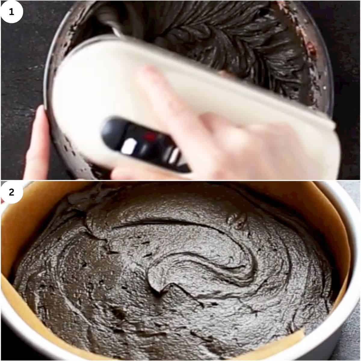 mixing batter by hand mixer and baking cake