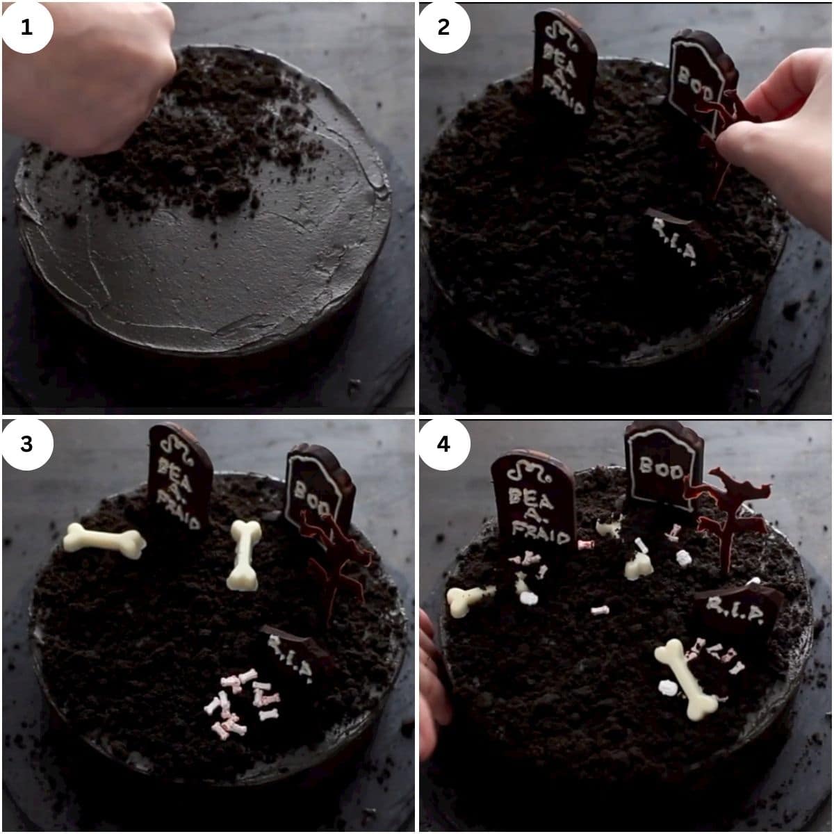 decorating the frosted chocolate cake