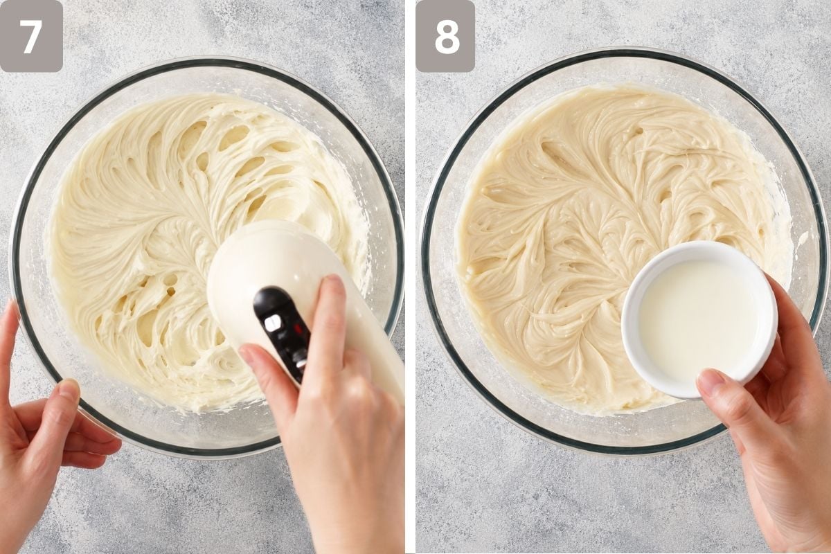Mascarpone beaten and powdered sugar, chilled coffee, and heavy cream mixed in