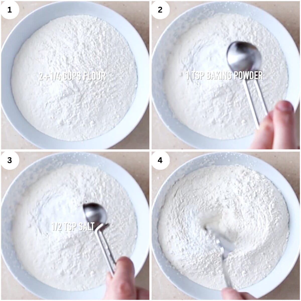 mixing flour, baking soda and salt