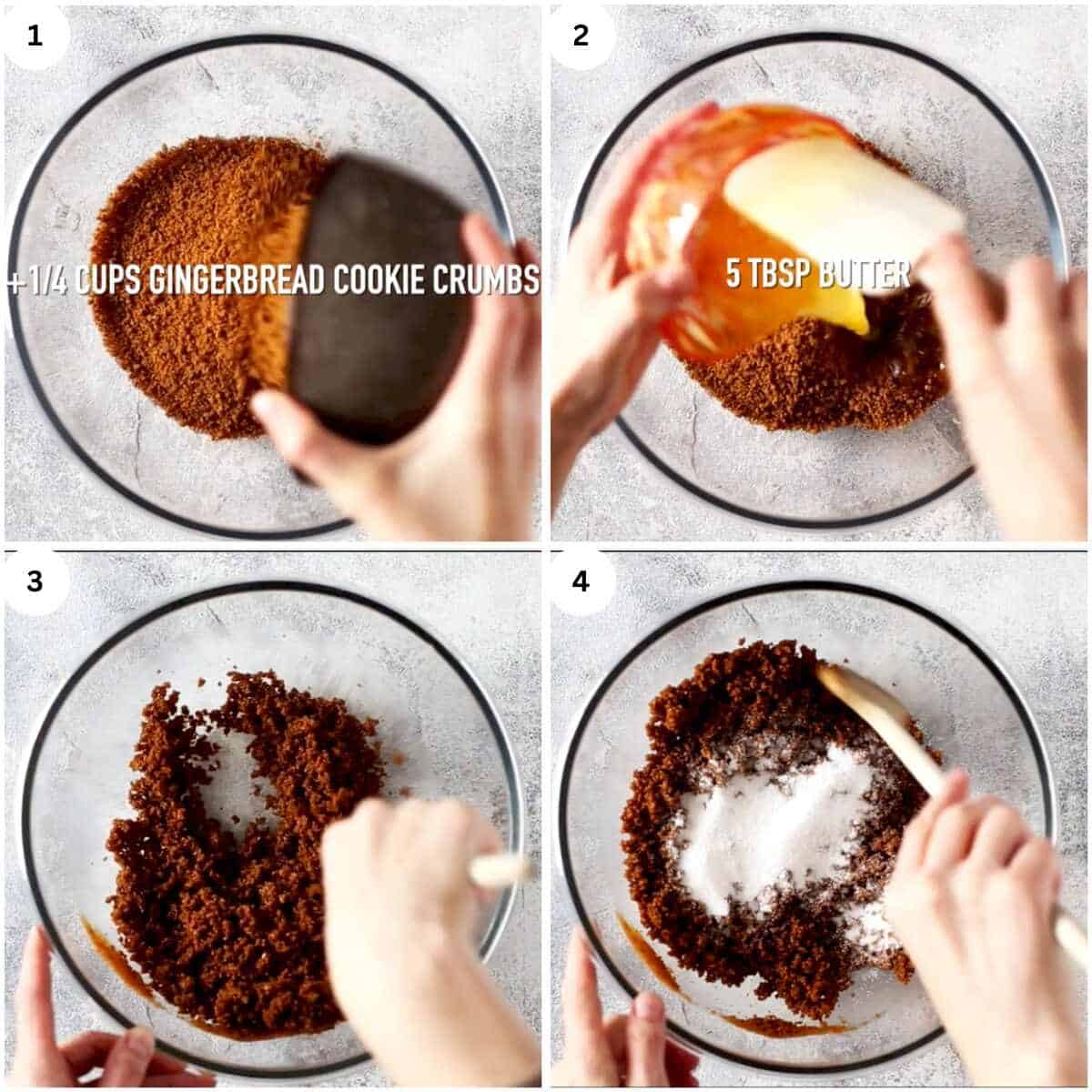mixing cookie crumbs, melted butter, sugar and salt