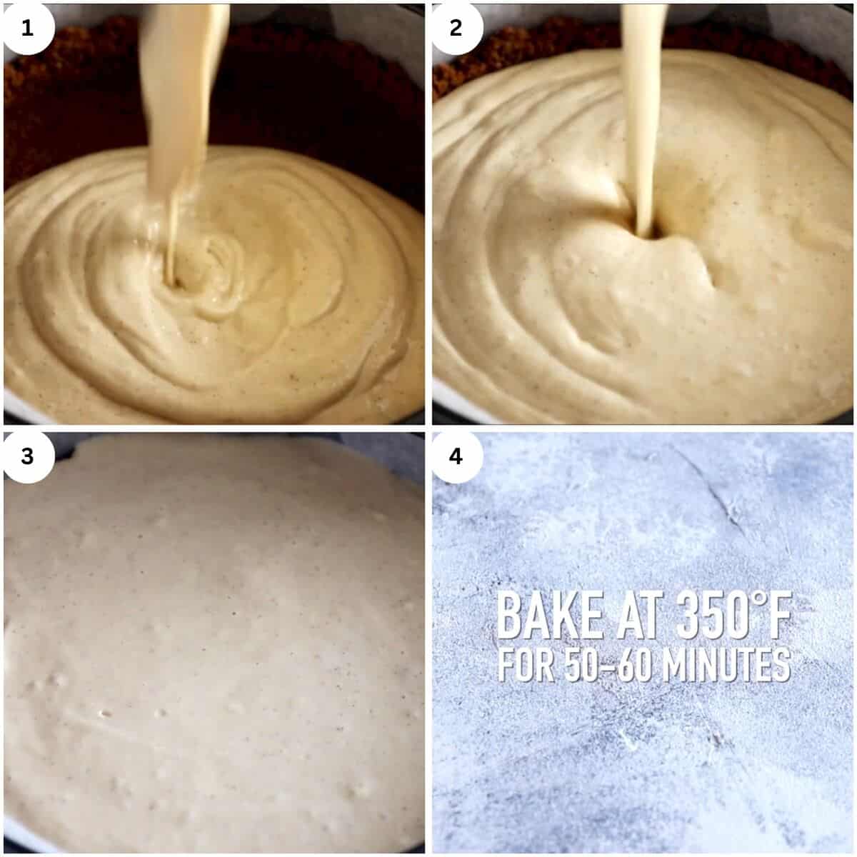 pouring cheesecake mixture and baking