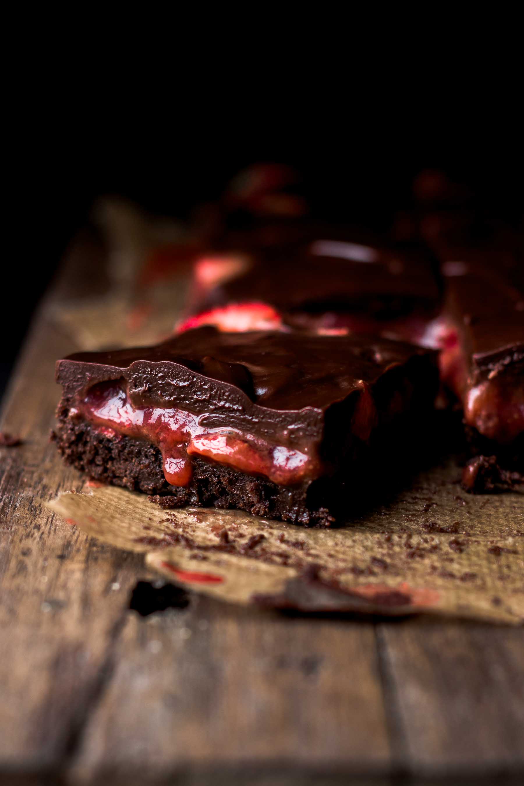 Cut Strawberry Brownies with oozing strawberry filling