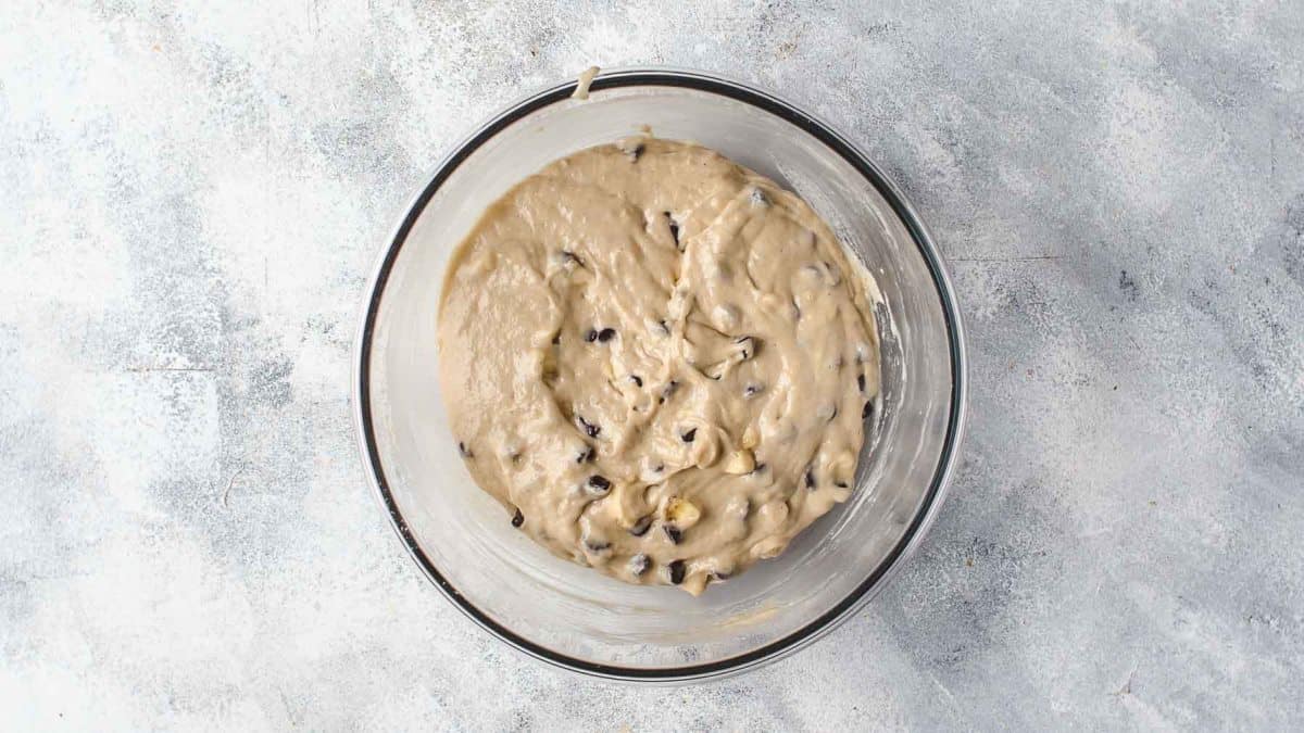 Banana Chocolate Chip Muffins Batter in a bowl