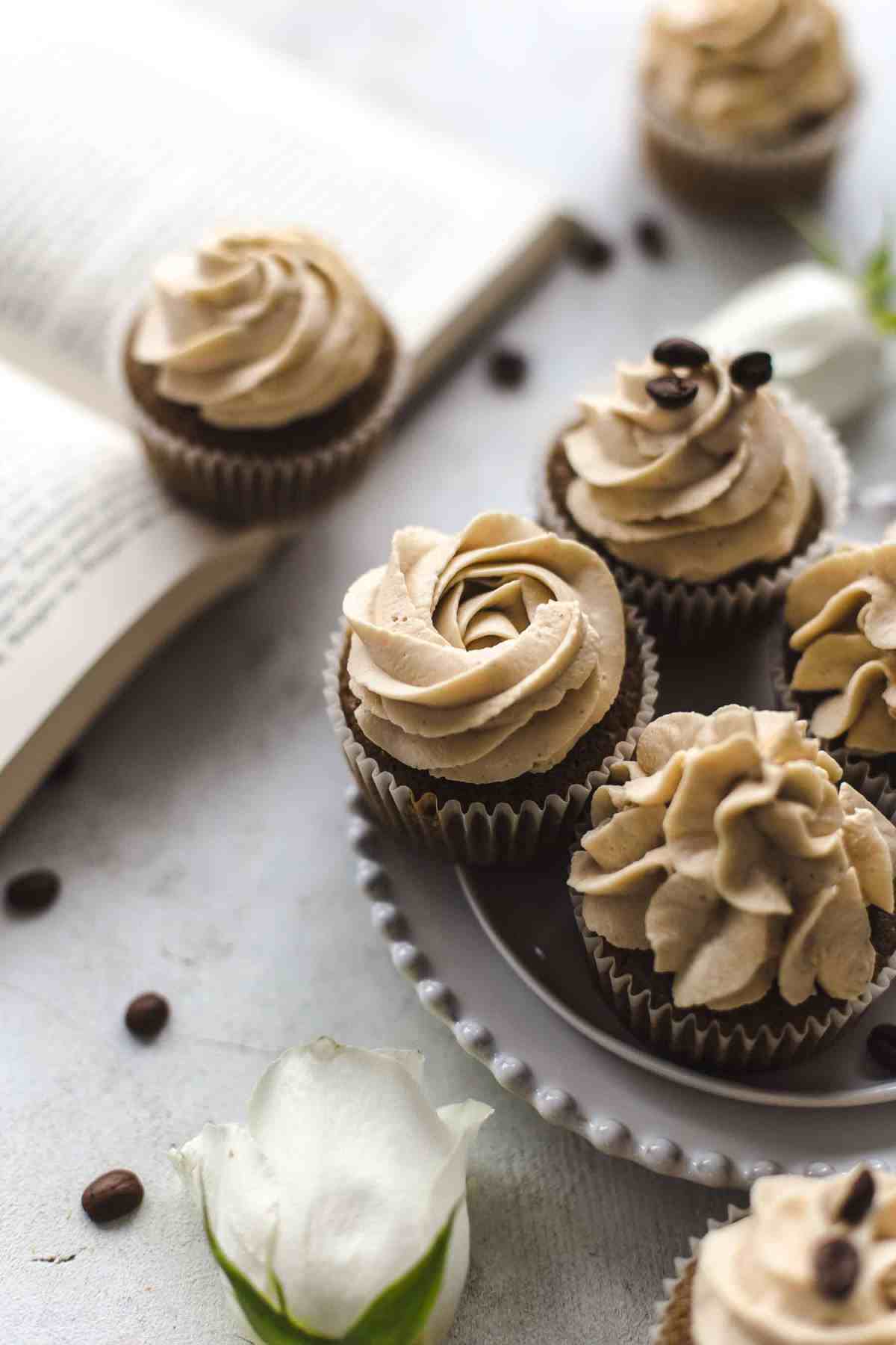 Coffee Cupcakes on a plate from the side