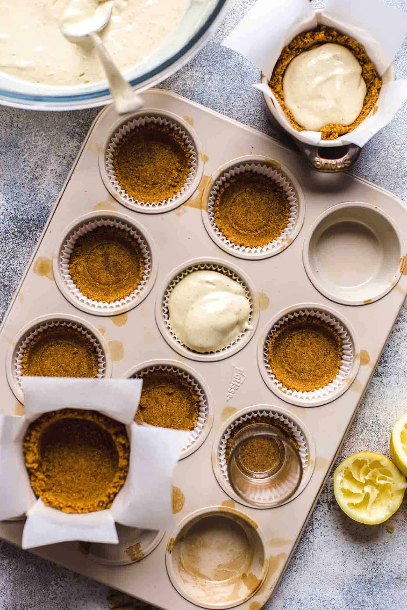 Mini Lemon Cheesecakes muffins in cupcake pan