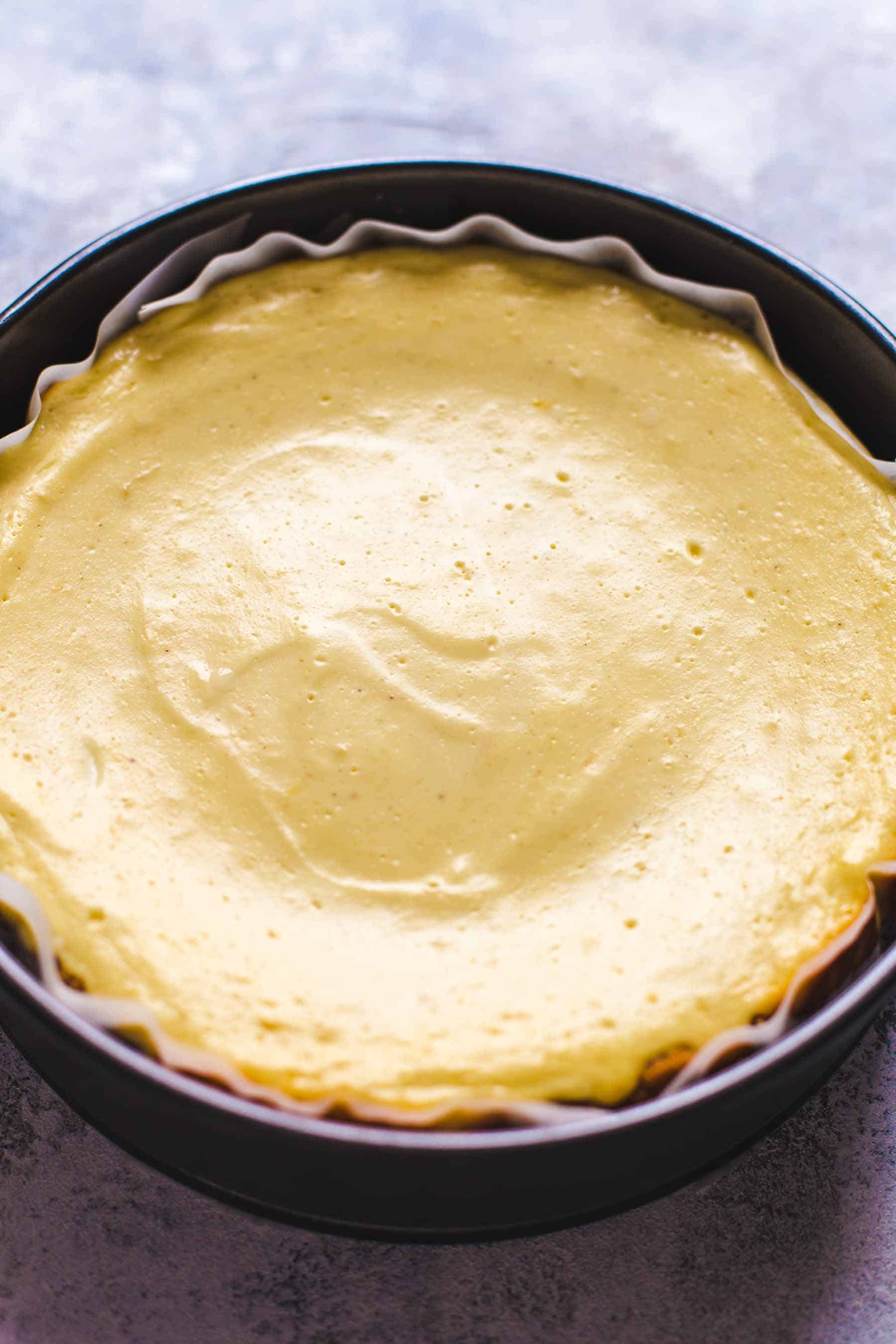 baked lemon cheesecake in a springform pan