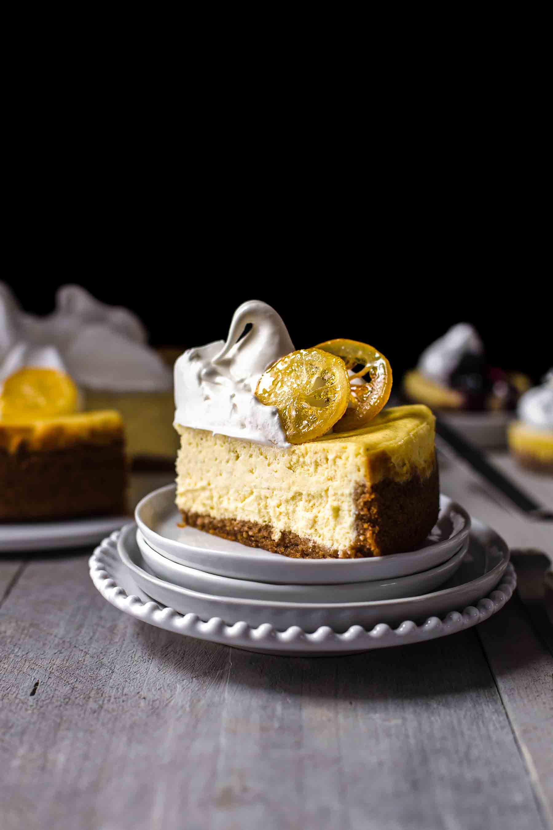 Lemon cheesecake slice on dessert plate