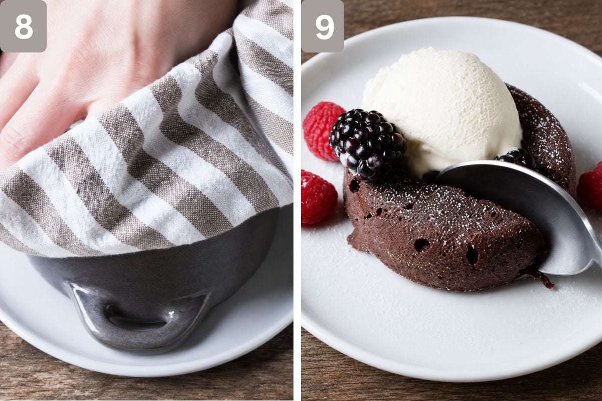 Cakes placed upside down in a plate and finished off as desired