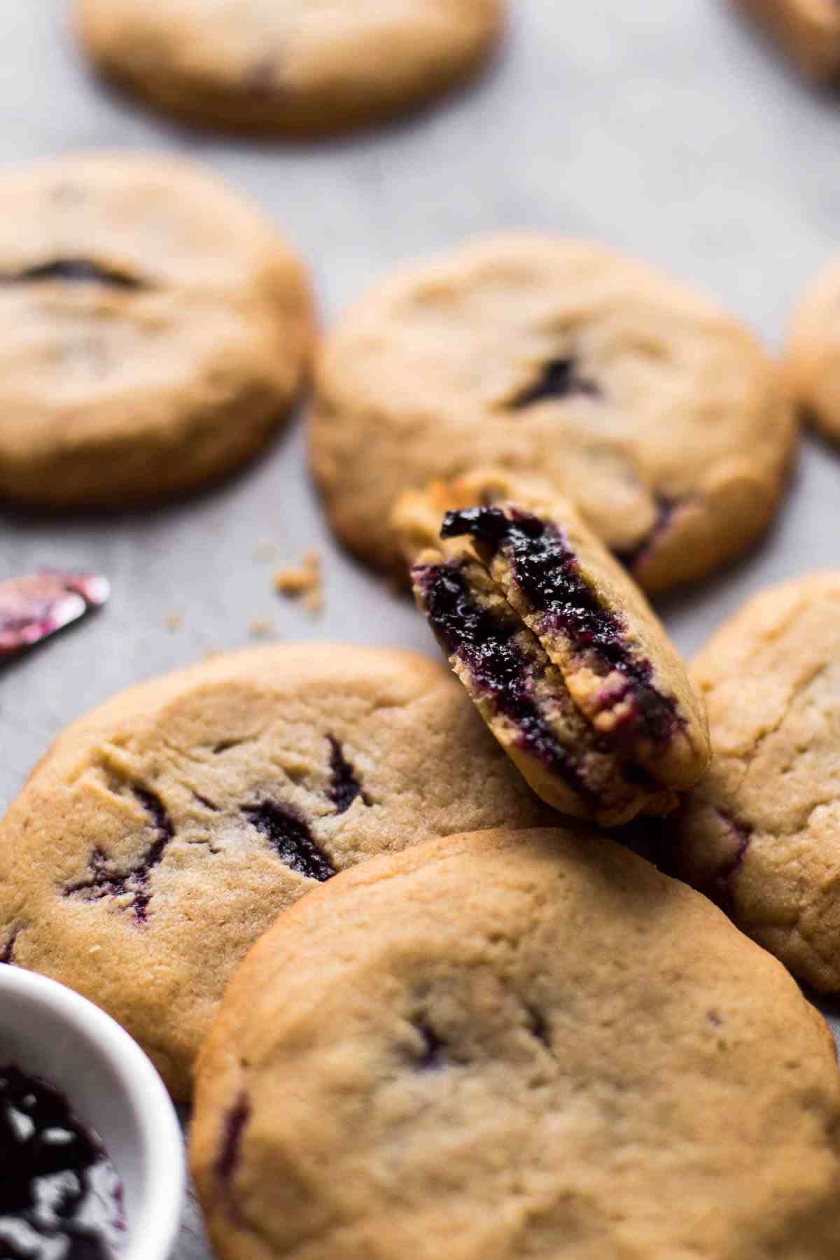 Broken Peanut Butter Jelly Cookie from the side
