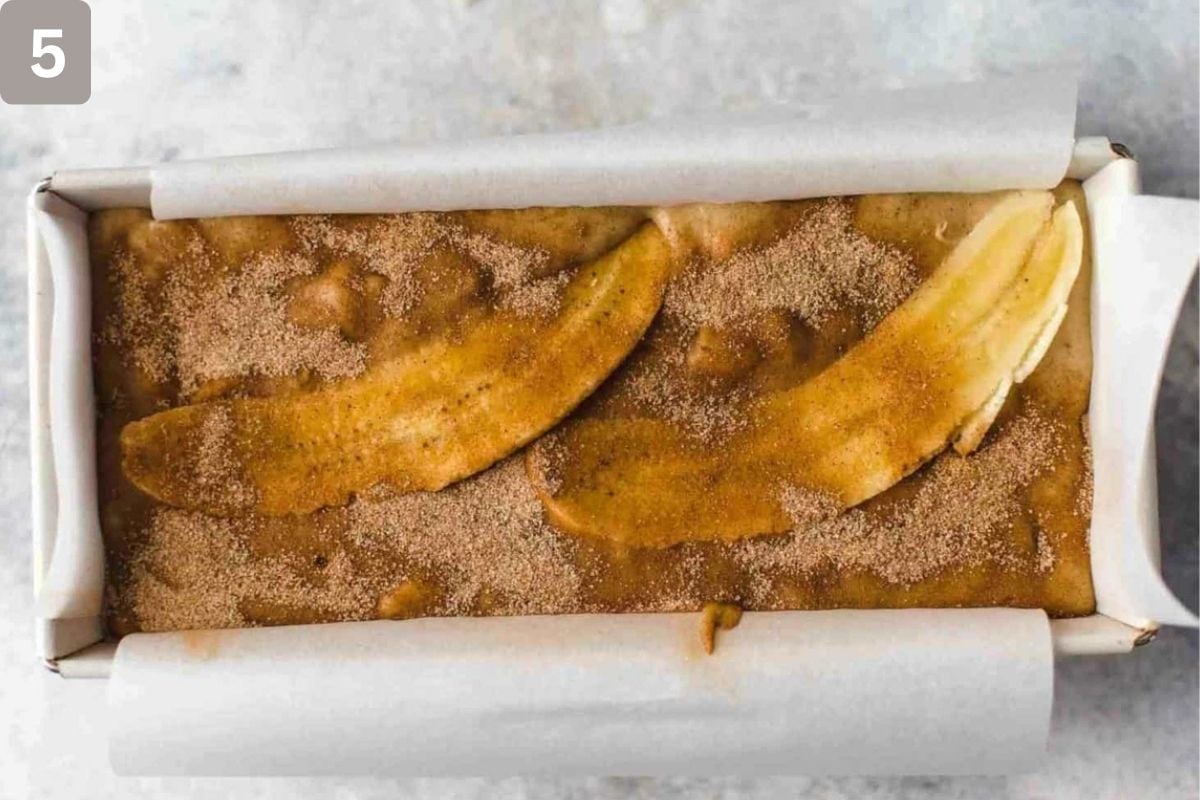 Topped with halved banana and cinnamon sugar