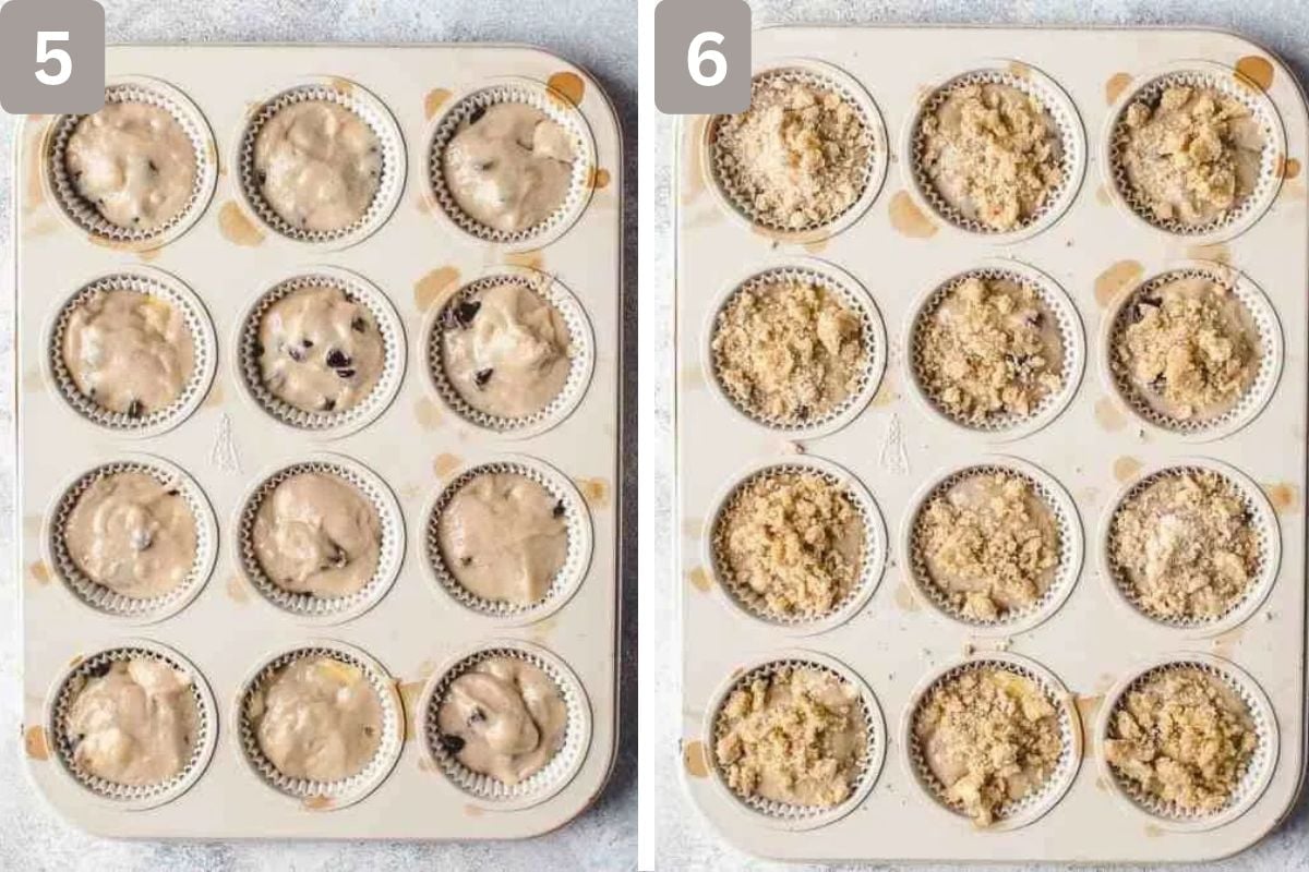 batter in muffin liners and topped with streusel