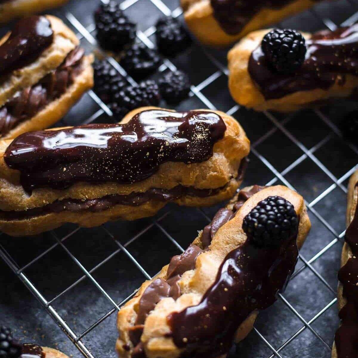 decorated chocolate eclairs
