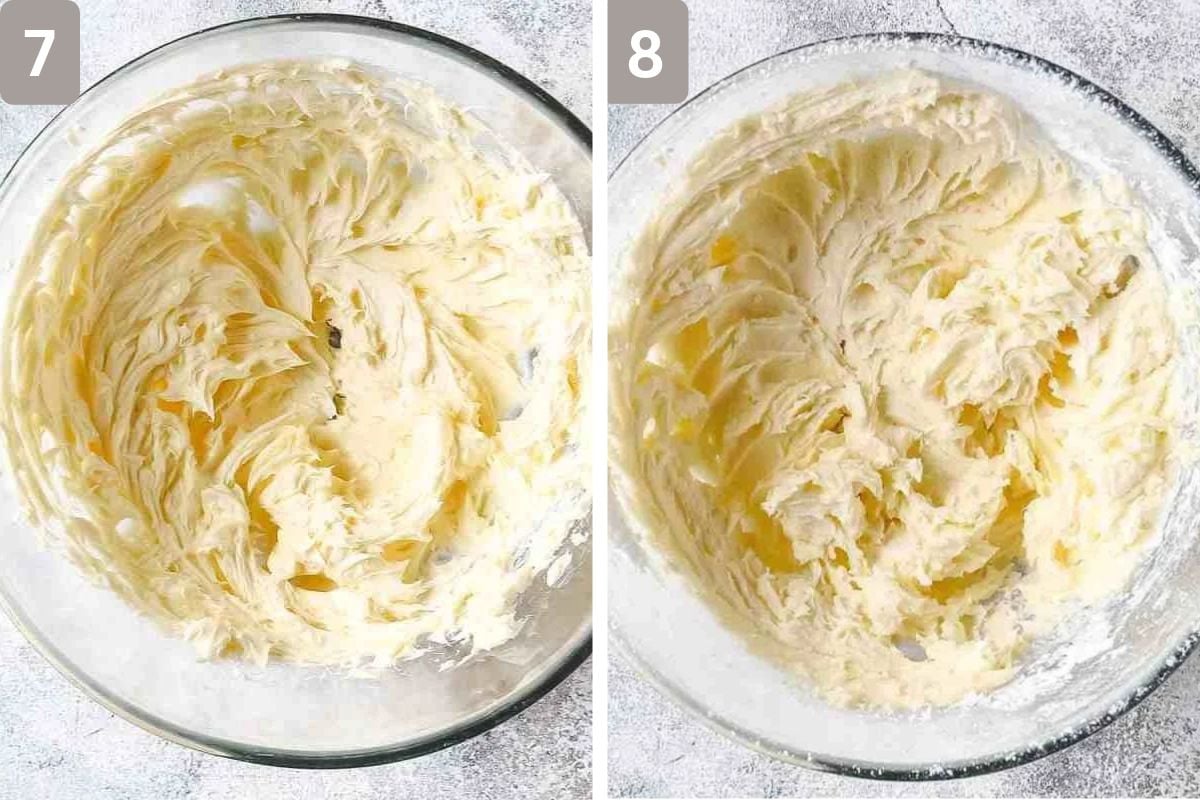 butter mixed and pwoder sugar added and mixed in
