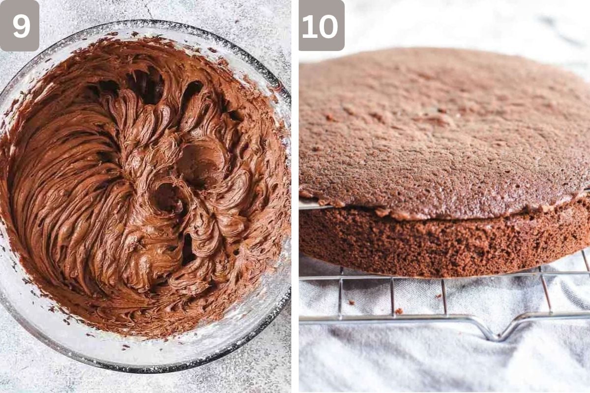 melted chocolate added and placed on choclate layer cake