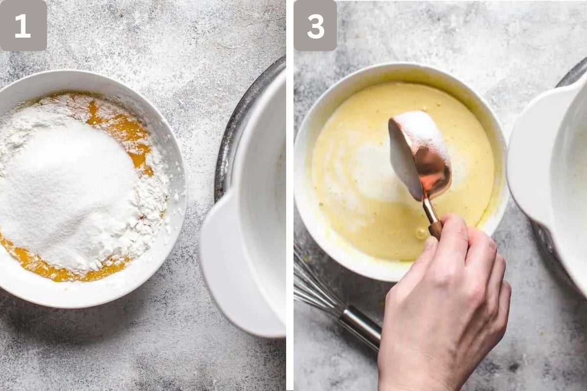 egg yolks, sugar, and cornstarch whisked and hot milk added
