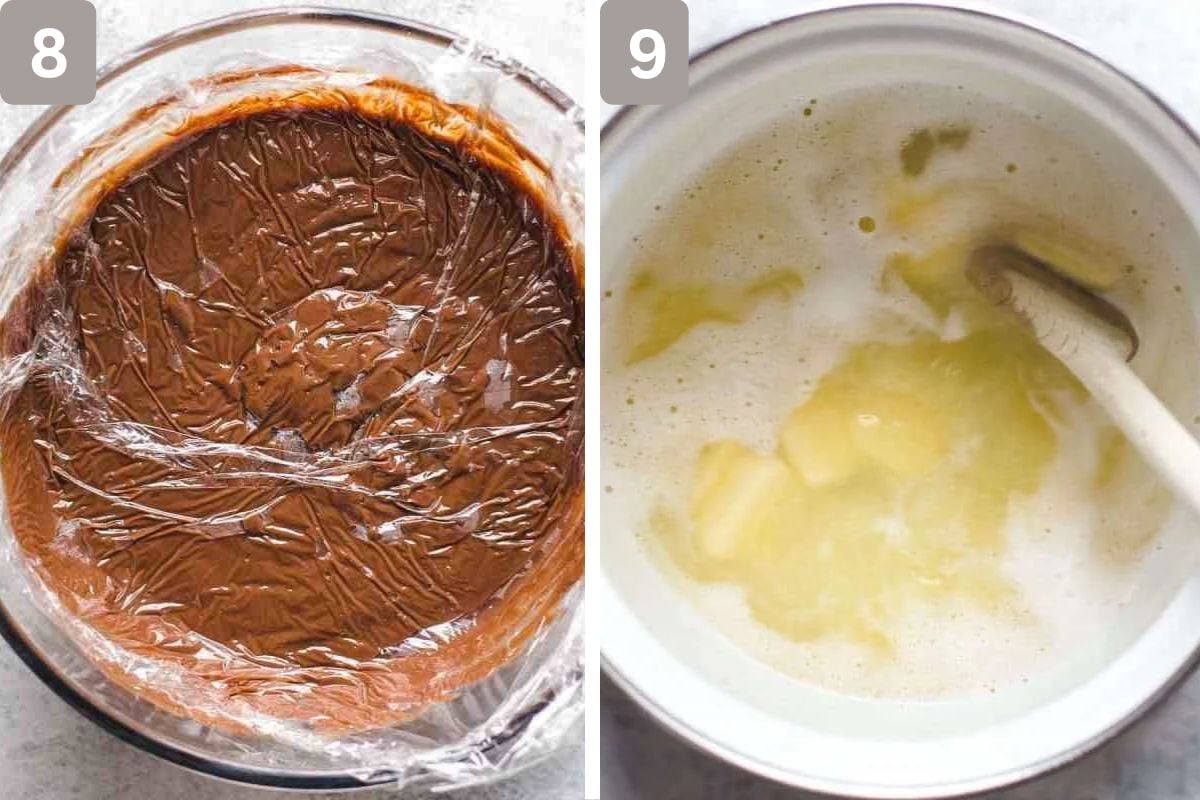 chocolate cream covered and water, butter, sugar, and salt in a saucepan