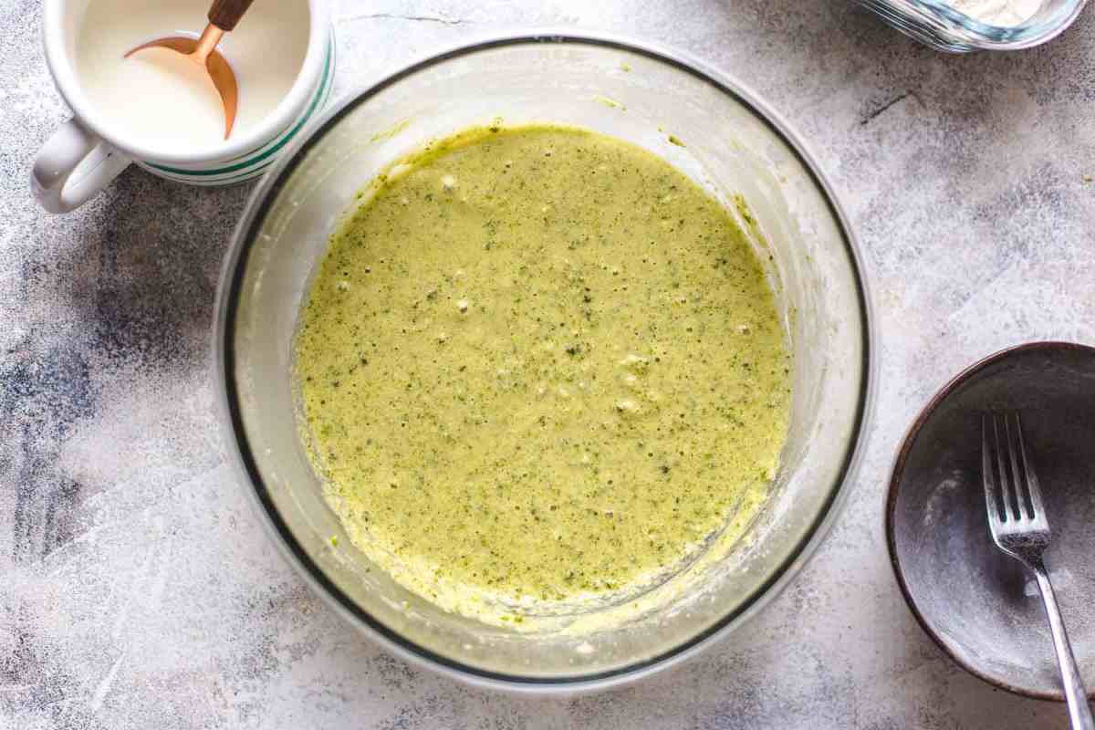 the pistachio cake batter in bowl