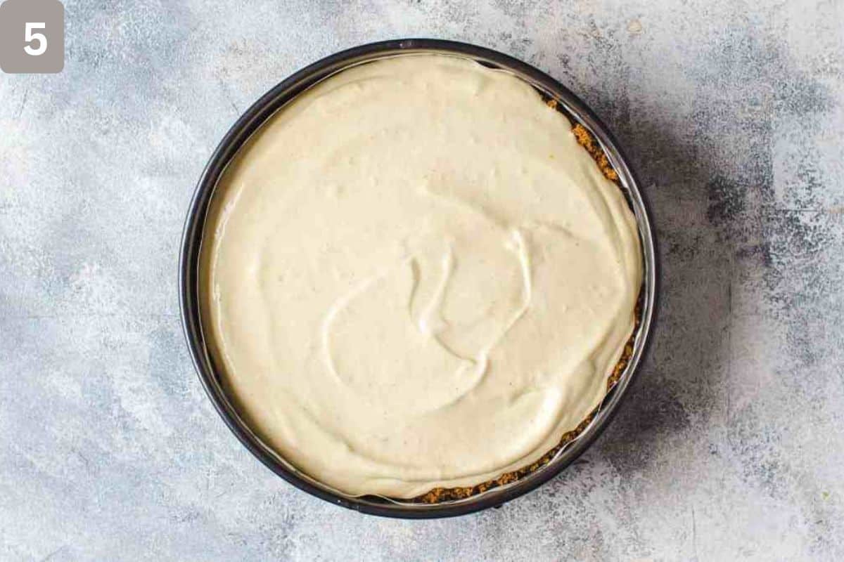 Filling mixed and placed on the crust in the pan