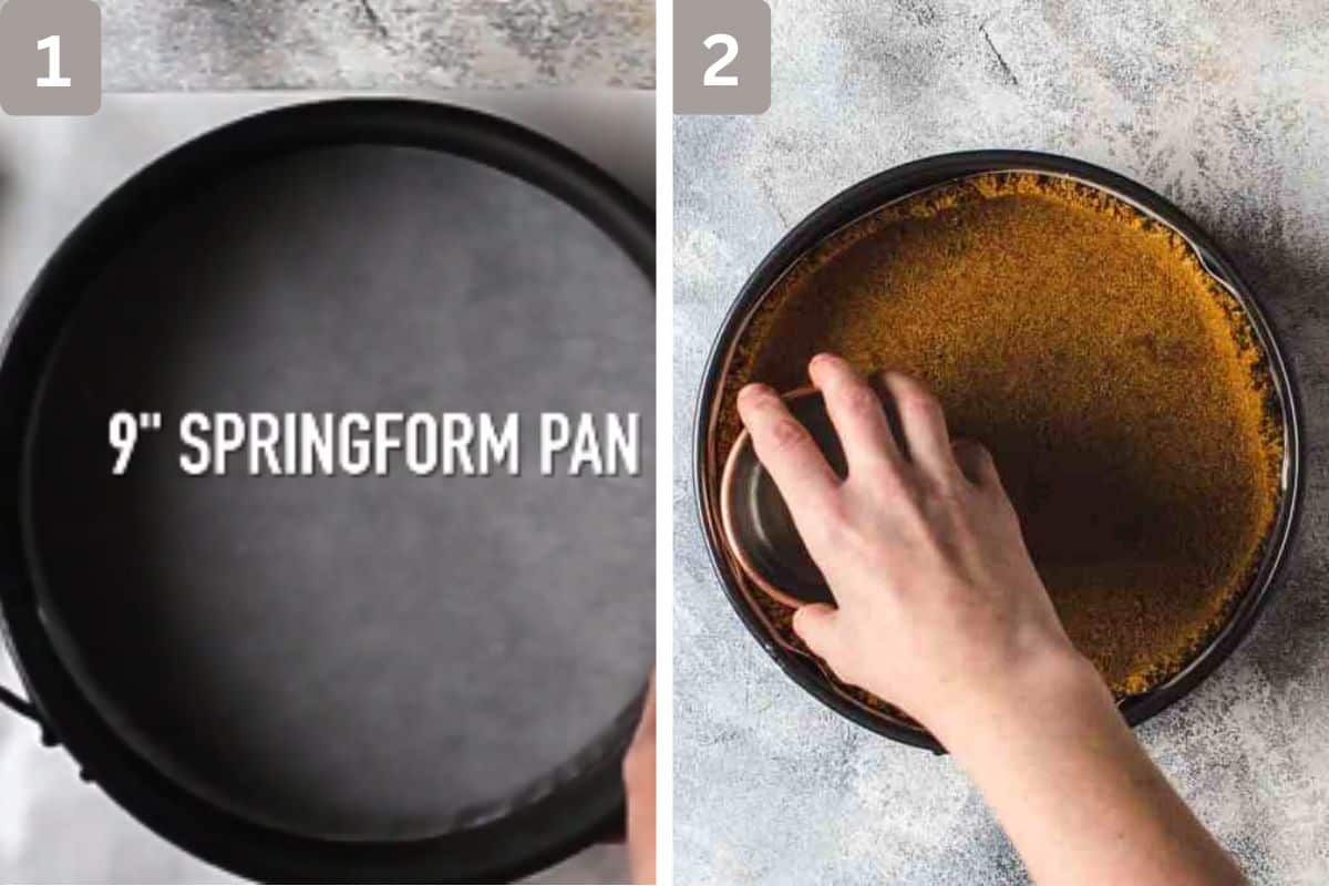 Springform pan and pressing the crust in the bottom of the pan
