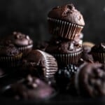 Stacked muffins on a muffin tray