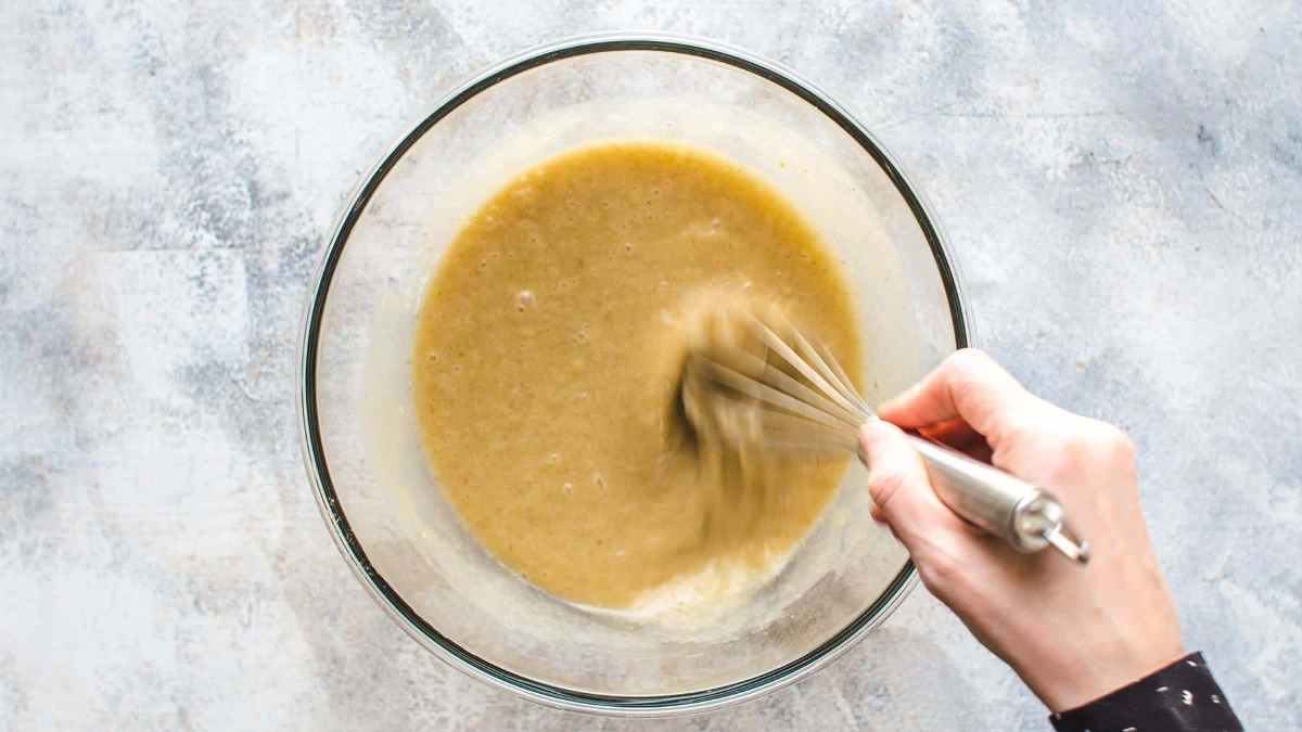 Whisking all wet ingredients in large bowl