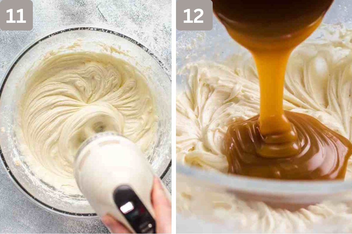 sifted powdered sugar and vanilla added to the mixture and homemade caramel sauce mixed in