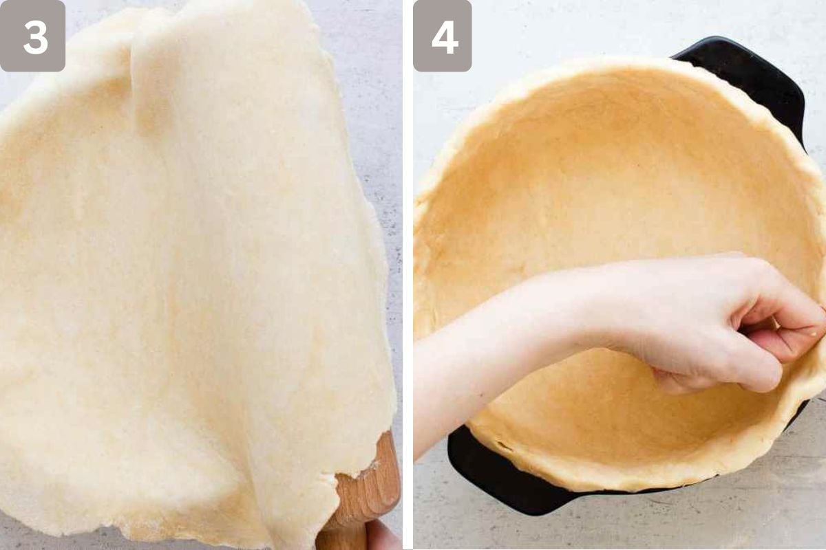 Dough rolled out and gently pressed into pan