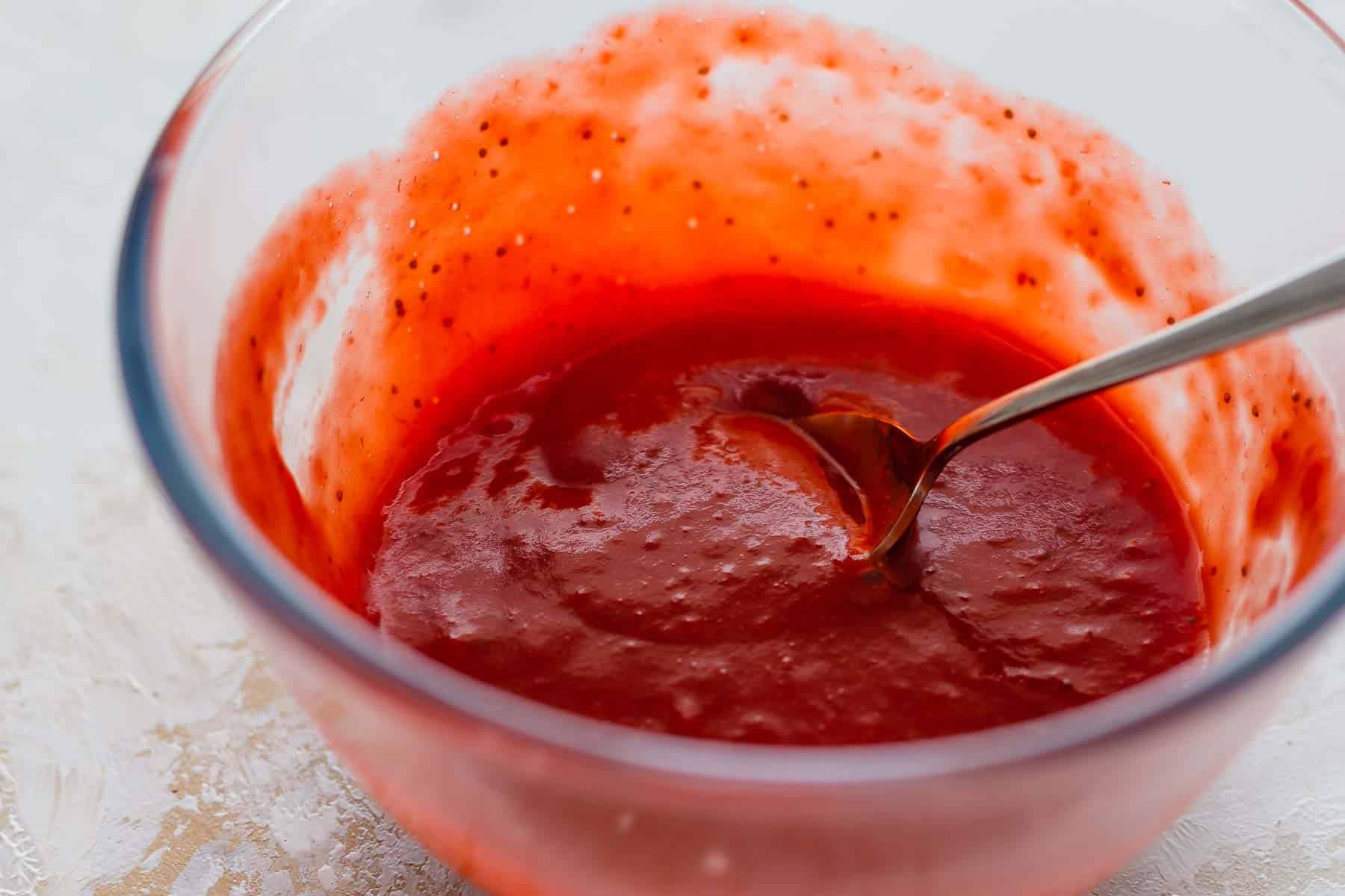 strawberry puree in a bowl