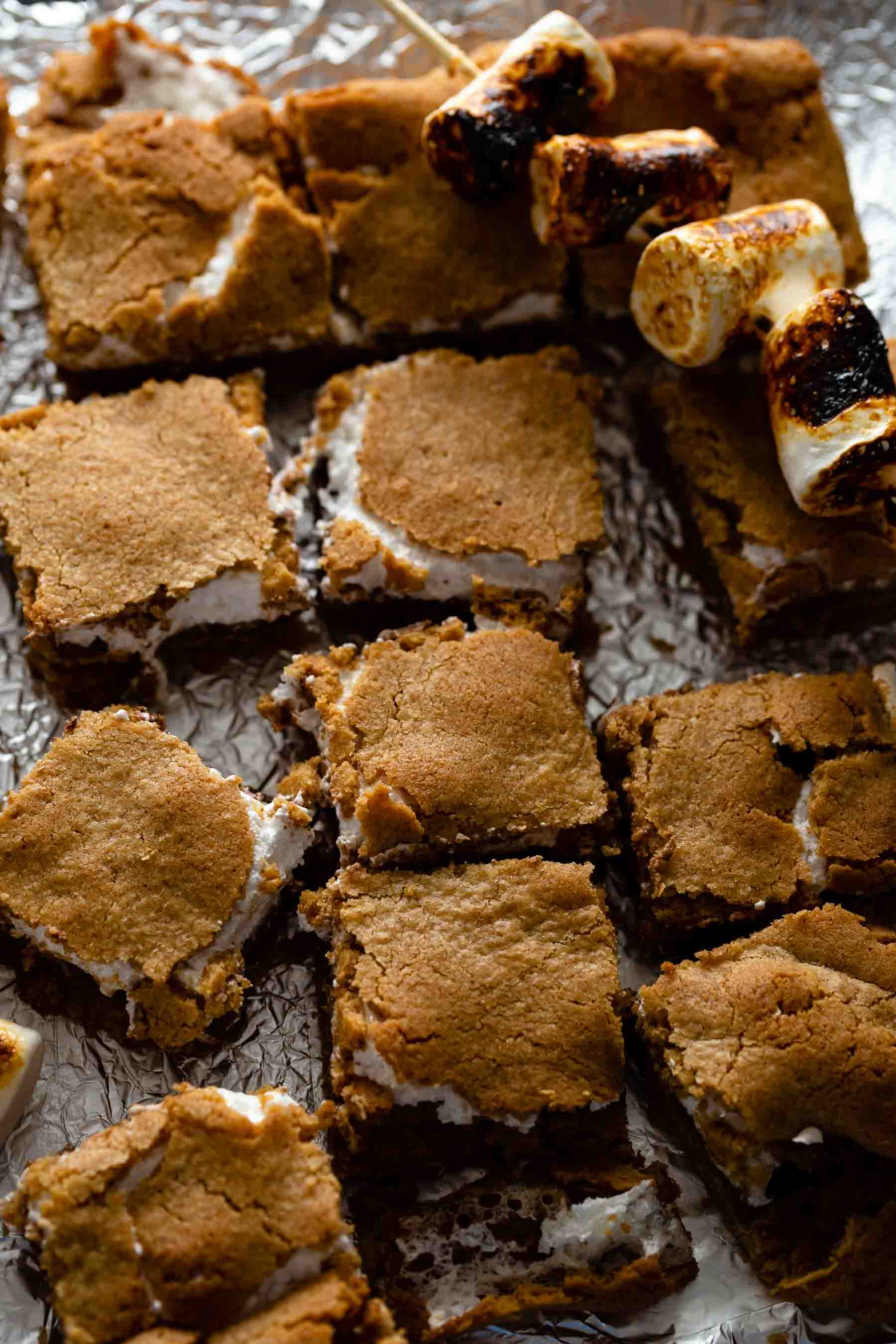 smores cookie bars on a metal table