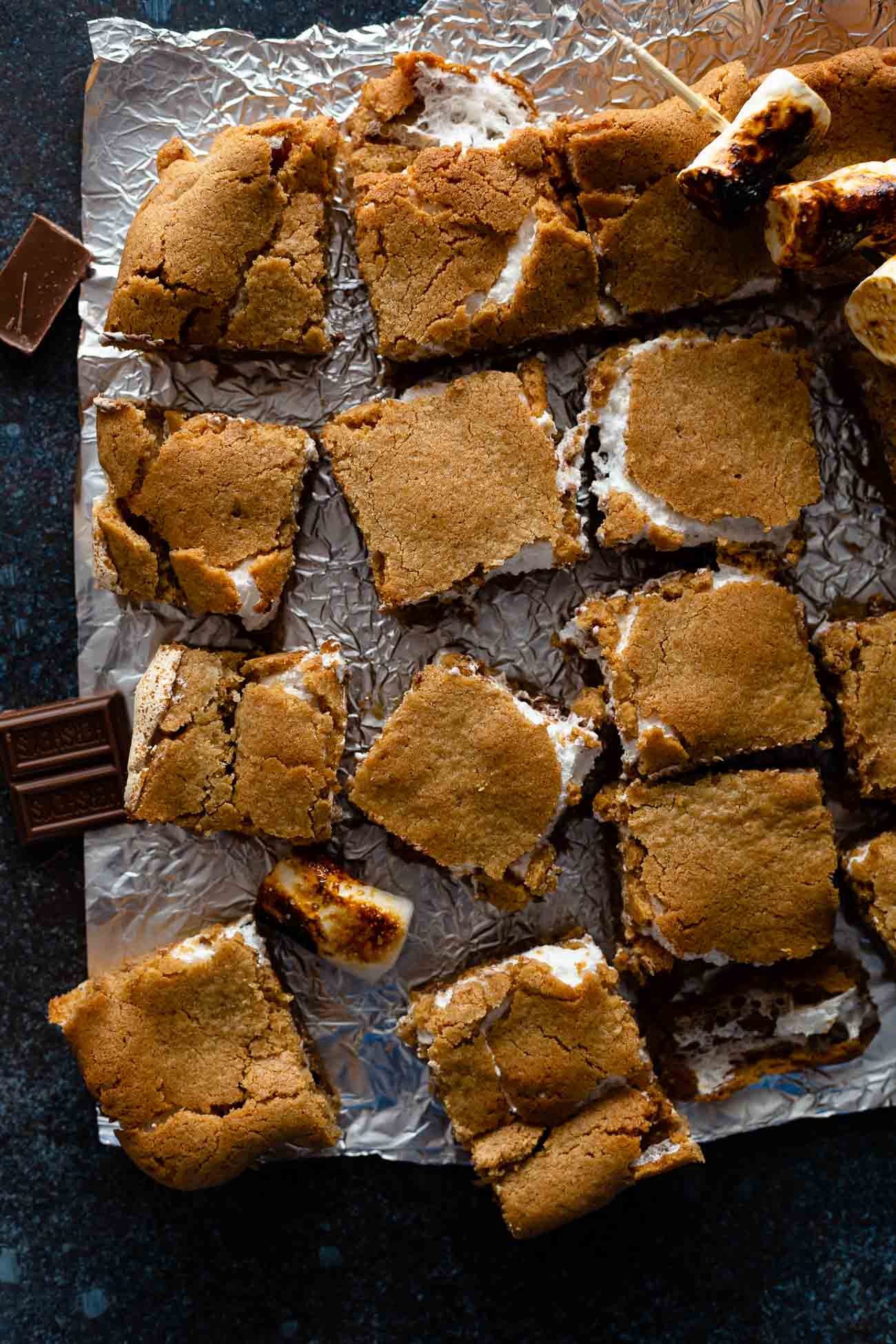 easy smores cookie bars on metal table