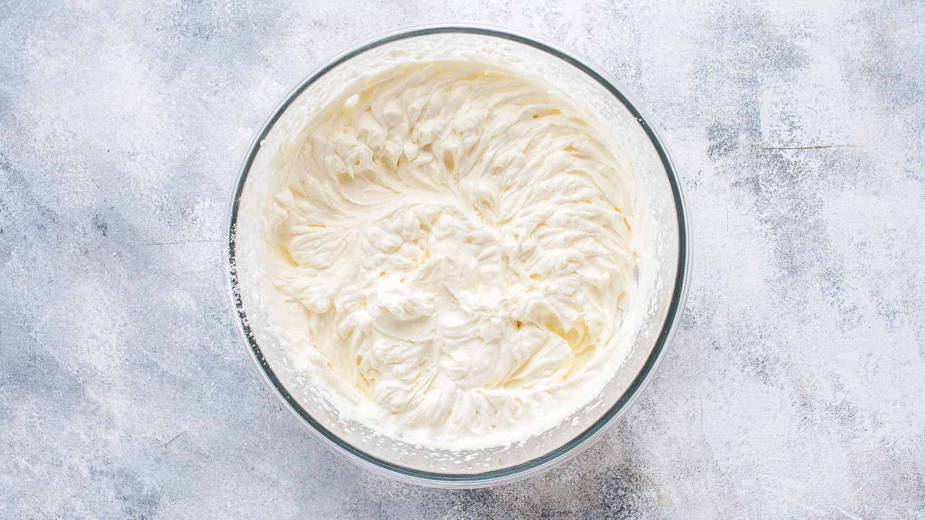 stabilized whipped cream in a mixing bowl