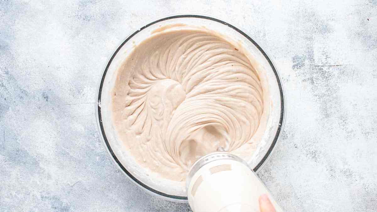 flour into batter with hand mixer