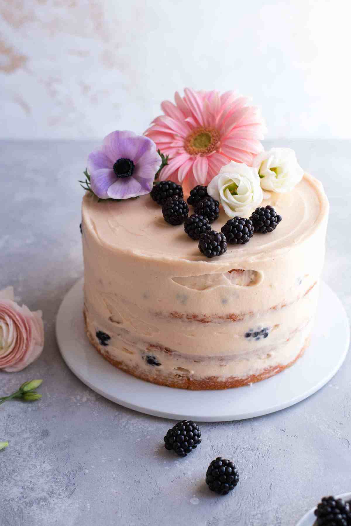 Decorated cake with flowers on top